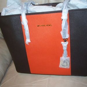 Michael Kors Jet Set Orange/Coffee Large Tote~NWT